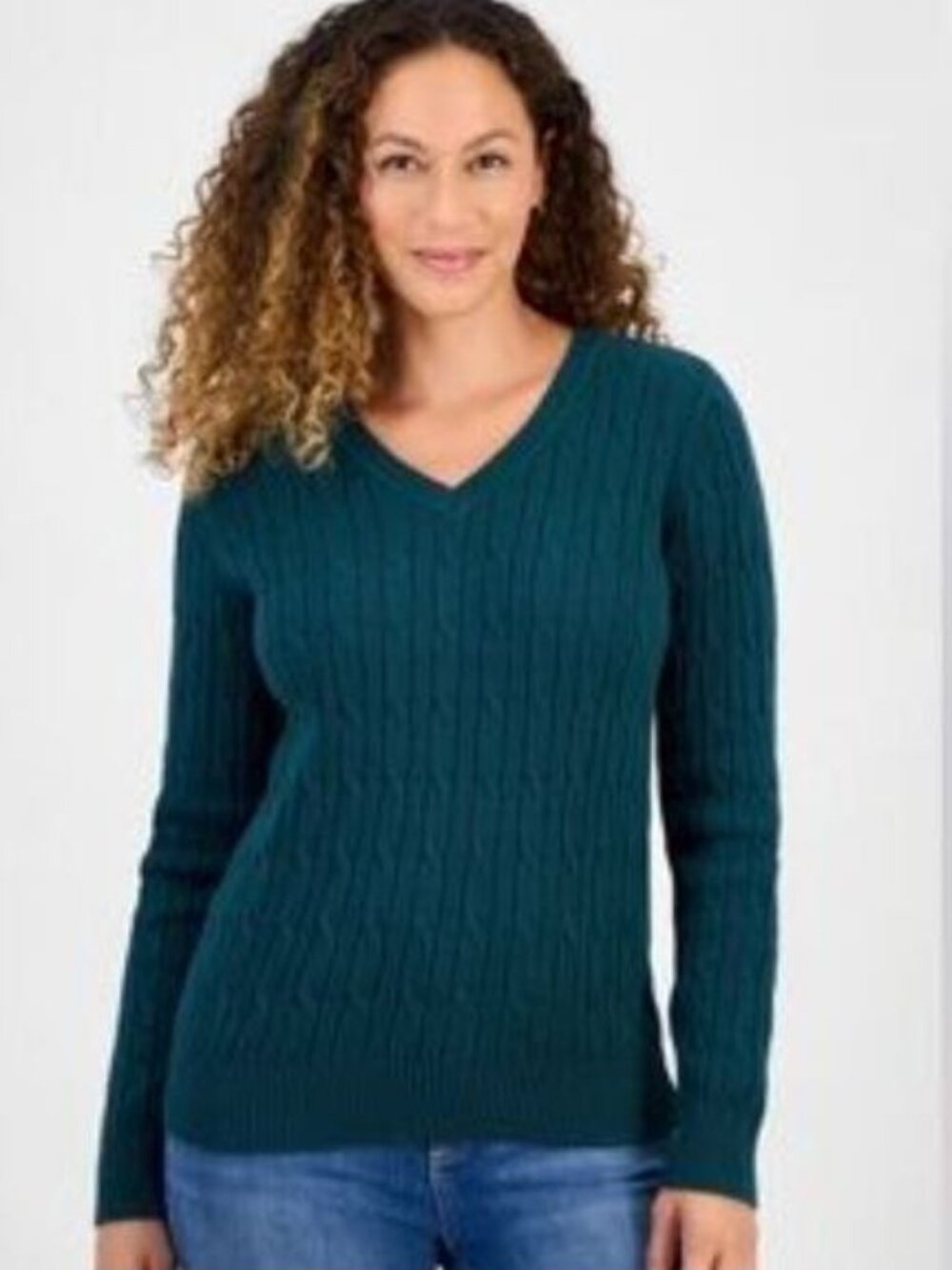 Style & Co Cotton Cable-Knit V-Neck Sweater Green Size S